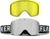FLAKER Magnetische Skibril - Navy – Wit Frame – MIRROR Revo Spiegellens + Extra Lowlight Lens + Beschermcase