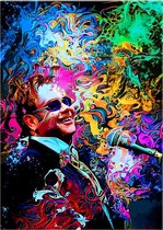 Allernieuwste Canvas Schilderij Elton John Tribute - Artiest Popzanger - Graffiti - 50 x 70 cm - Kleur