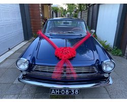 AMPARO Trouwauto Versiering - Rode Anjers, Rode Rozen & Tule - Autodecoratie Huwelijk - Autobloemstuk in de vorm van een Hart -  AUTODECO.NL