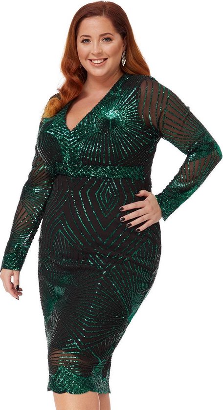 vertel het me nietig Downtown Moderne jurk met pailletten - Maat 44 - Groen | bol.com