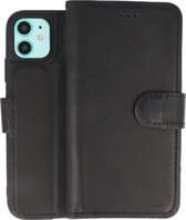 BAOHU Handmade Leer Telefoonhoesje - Wallet Case - Portemonnee Hoesje voor iPhone 11 - Zwart