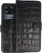 BAOHU Krokodil Handmade Leer Telefoonhoesje - Wallet Case - Portemonnee Hoesje voor Samsung Galaxy S20 Ultra - Zwart