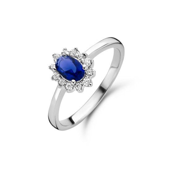 New Bling 9NB 0536-52 Zilveren Ring Dames - Zirkonia - Entourage - Blauw - Wit - Maat 52 - Zilverkleurig