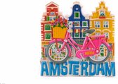 Magneet Polystone Roze Fiets Met Huisjes Amsterdam - Souvenir