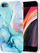 Ocean Blue Marmer geschikt voor Apple iPhone SE 2020 / SE 2022 hoesje met camerabescherming - groen/blauw