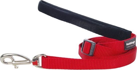 Red Dingo Hondenriem Nylon 12 mm x 180 cm verstelbaar met gevoerd handvat rood