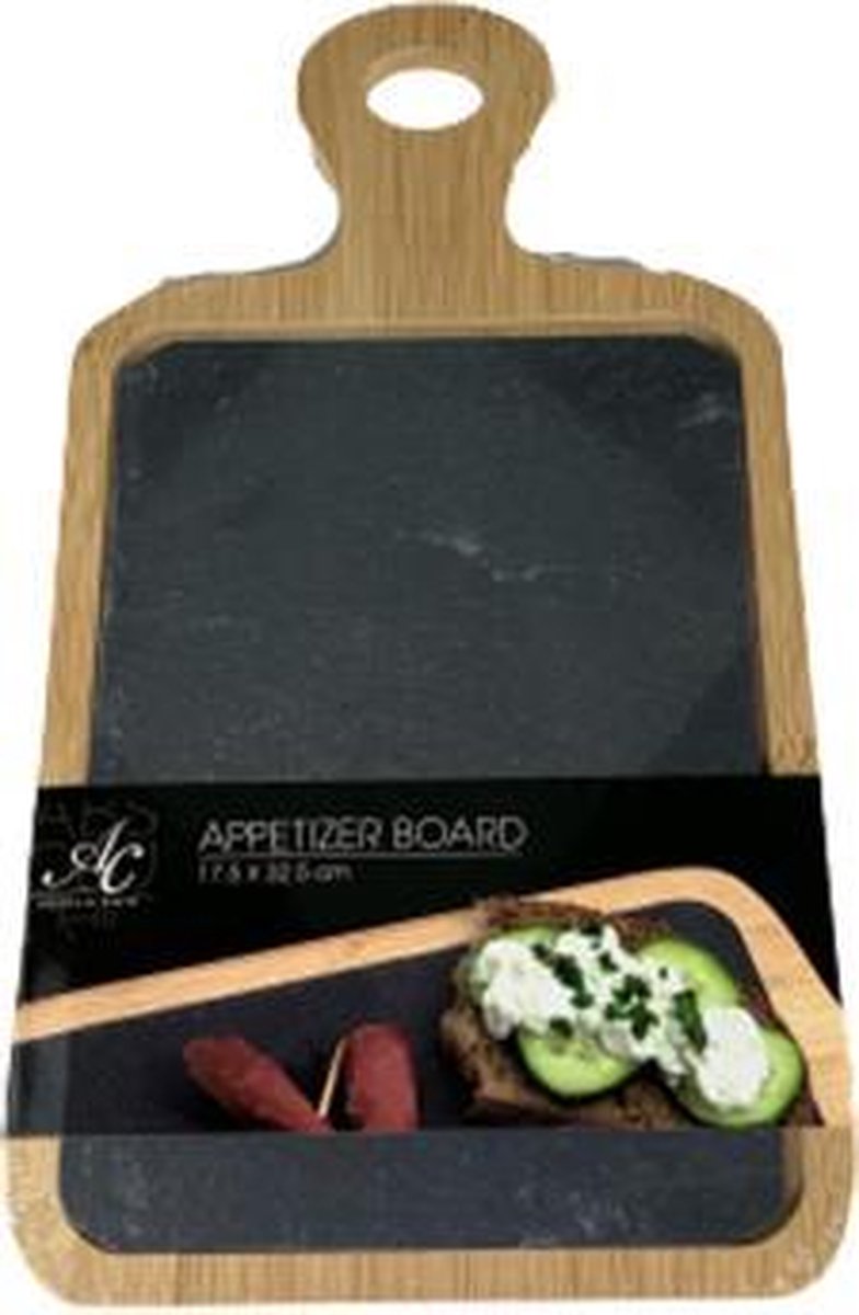 Appretief Bord met plank - Bruin / Zwart - Hout / Steen - 17,5 x 32,5 cm