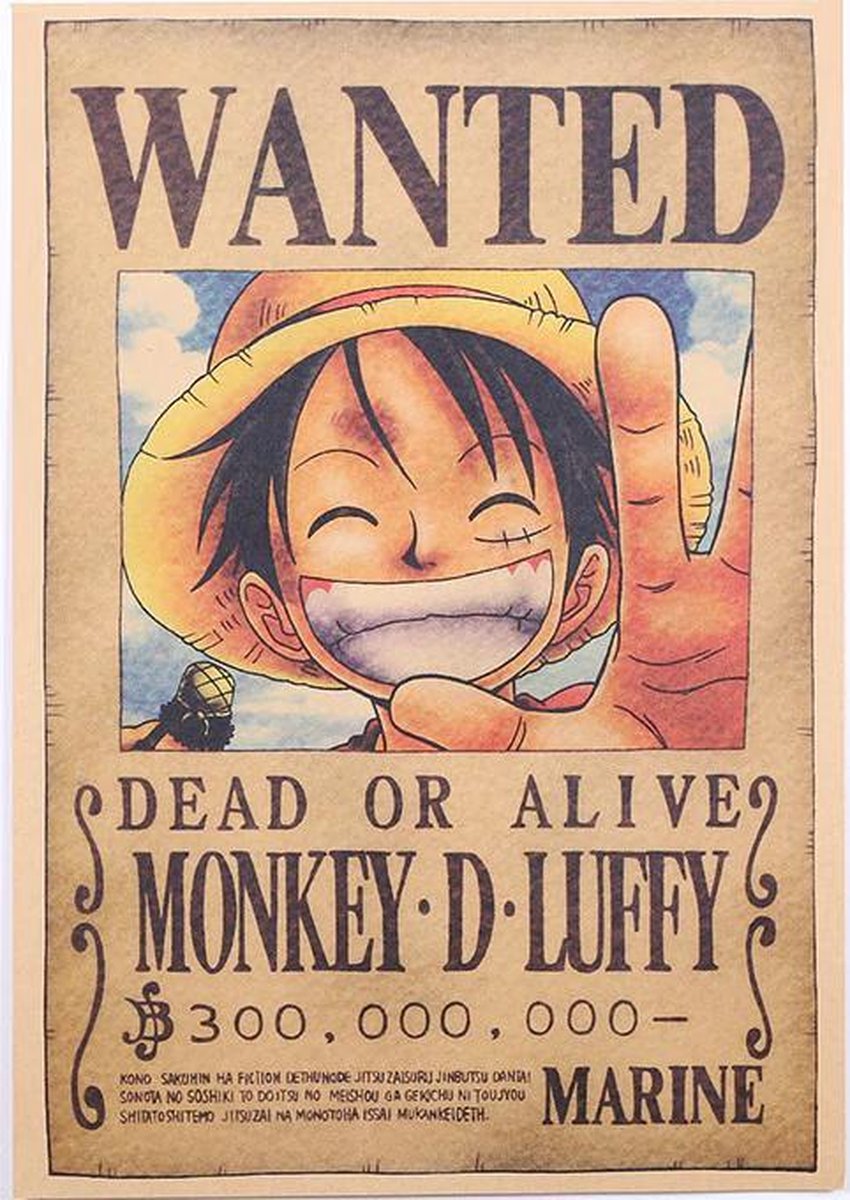Figurine One Piece Luffy Articulée BANDAI 2001 - édition Rare Avec Affiche Wanted - échelle 1/80