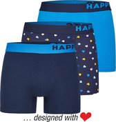 Happy Shorts 3-Pack Boxershorts Heren Hartjes Blauw - Maat  XXL