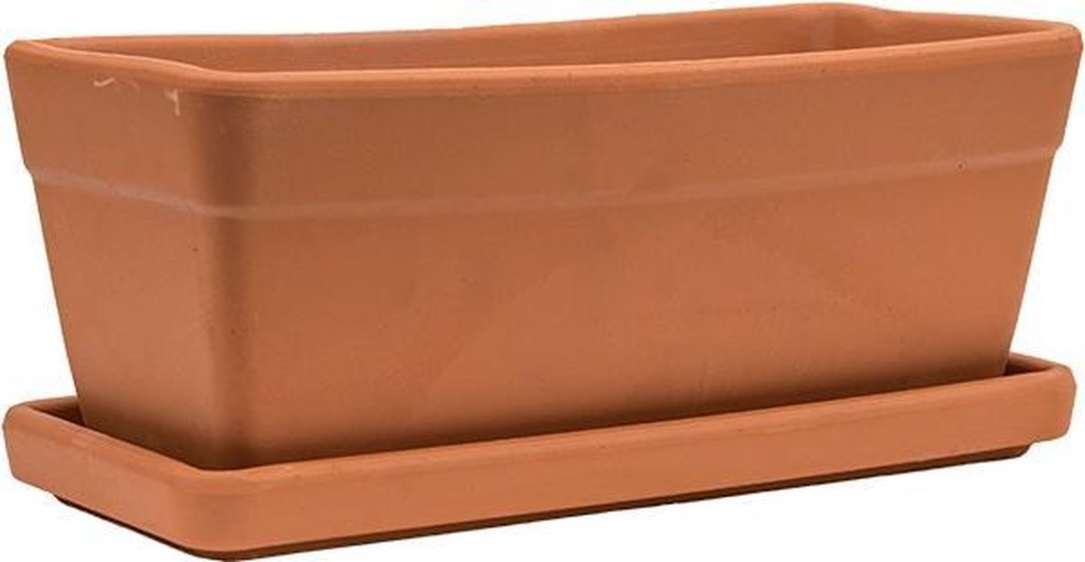 Terracotta pot rechthoekige balkonbak S 30x16 cm met schotel set