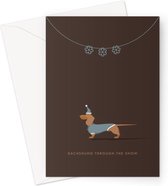 Hound & Herringbone - Rode Teckel Kerstkaart - Red Dachshund Festive Greeting Card