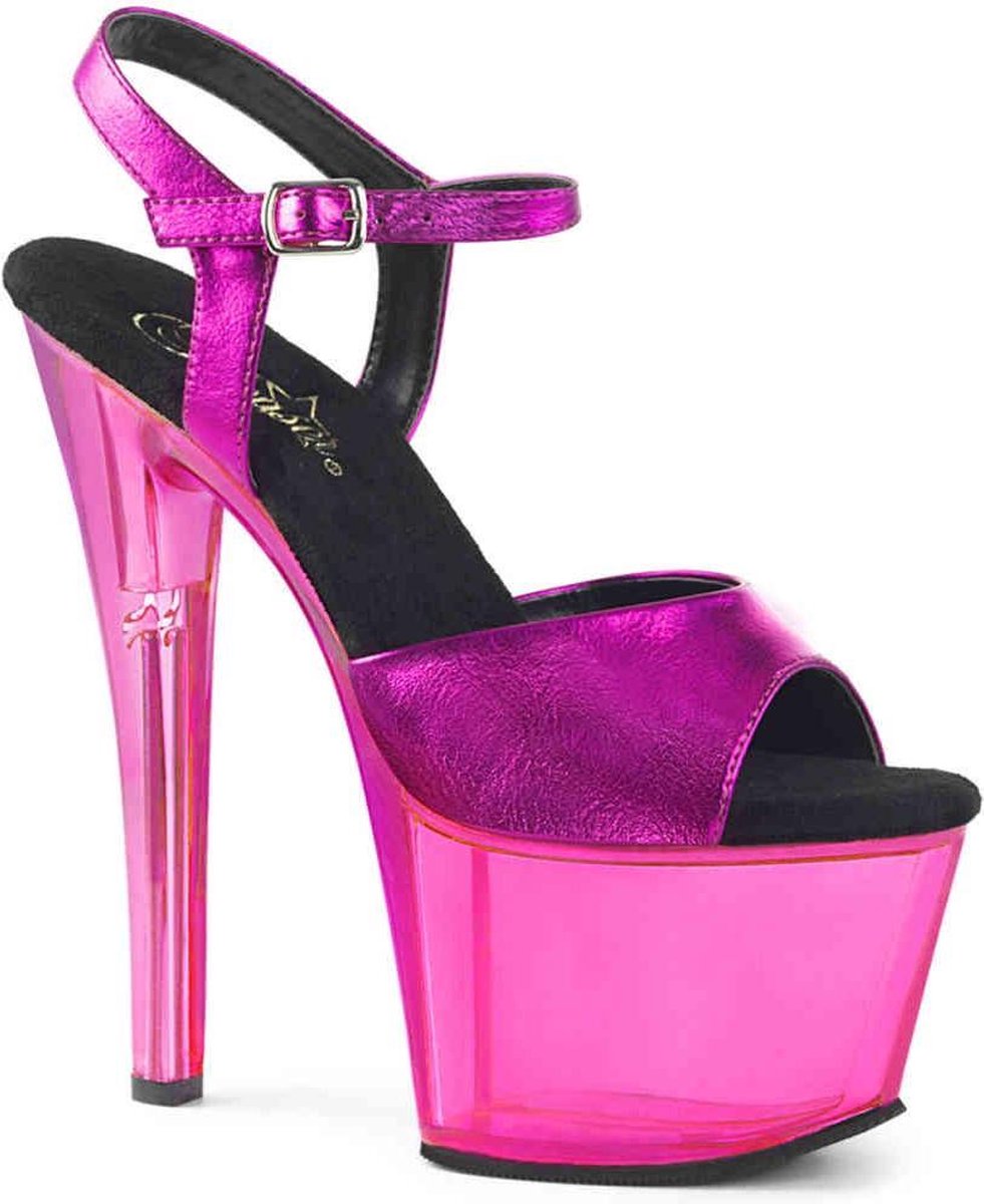 Pleaser - SKY-308WHG Sandaal met enkelband, Paaldans schoenen - Paaldans schoenen - 38 Shoes - Roze/Transparant