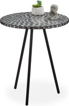 Relaxdays bijzettafel mozaïek - rond - handgemaakt - bijzettafeltje - salontafel 50 x 41 - zwart-wit