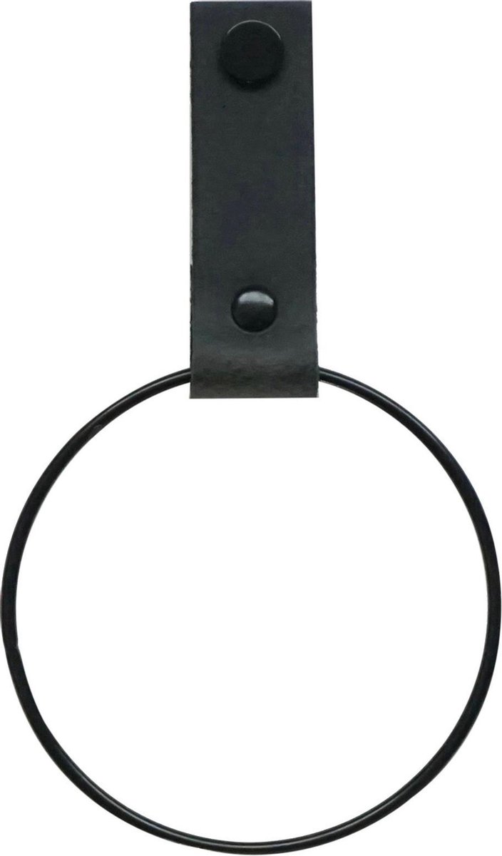 Leren Handdoekring | VINTAGE BLACK - maat S (handdoekhanger - handdoekhaakje)
