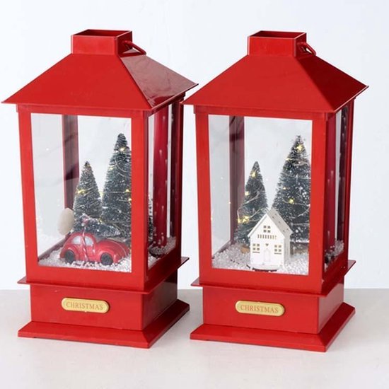 kerst lantaarn vw en huisje set van 2 stuks