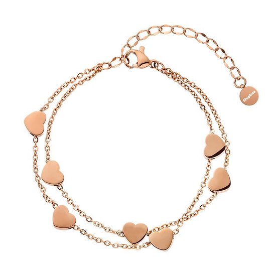 Shoplace Hartjes armband dames - Love - Cadeau voor vrouw - 15 t/m 20cm - Rose goud