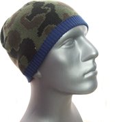 Korte muts beanie camouflage groen met blauw randje one size