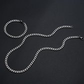 Ketting + Armband Set - Cuban Link - Zilver kleurig - 5mm - Ketting Mannen - Ketting Dames - Armband Mannen - Armband Dames - Valentijnsdag voor Mannen - Valentijn Cadeautje voor H