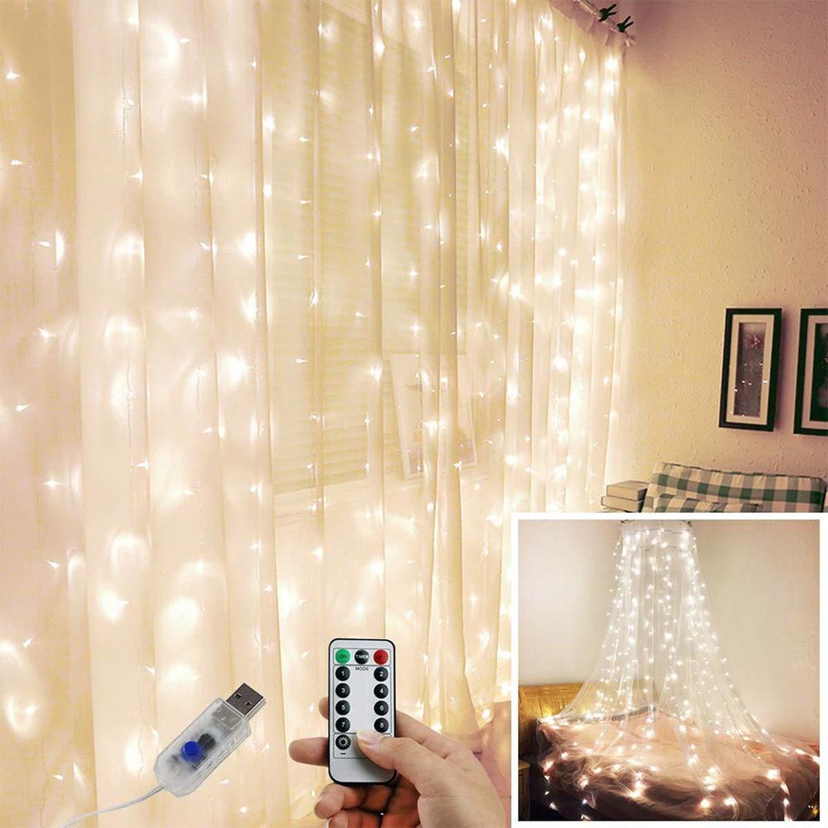 LED Kerstverlichting Lichtgordijn - 3 meter - Warm wit - 300 lichten - Kerstverlichting - Kerstdec