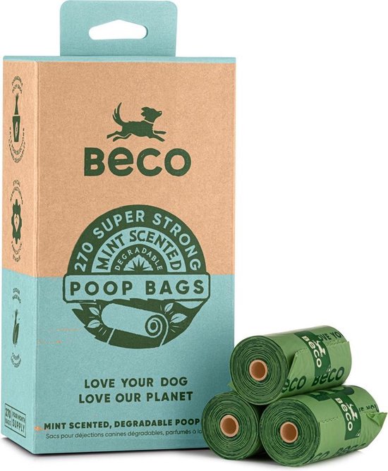 Beco Hondenpoep Zakjes met Mint Geur - 100% Recycled - Rollen van 15 zakjes - Inhoud 60, 120 of 270 stuks - 270 stuks