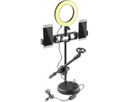 Ringlamp met tafelstatief - Vonyx RL20 Tiktok lamp met 3 lichtstanden, 10 helderheidsniveaus en telefoonhouders - 60cm standaard - Voor Tik tok, vlogs, Make up lamp, etc.