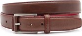 JV Belts Rood bruine heren riem - heren riem - 3.5 cm breed - Bruin - Echt Leer - Taille: 115cm - Totale lengte riem: 130cm