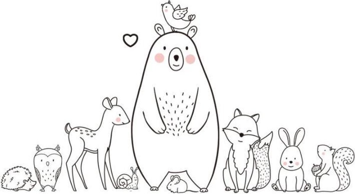 Muursticker | Deursticker | Tofok | Kinderkamer | muurdecoratie | jongens & meisjes | sticker | dieren | bos | slak | beer | Konijn | uil | vos | hert | eekhoorn | egel