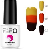 FIFO Nails, Thermo Gel Polish - Thermo Gellak - Temperatuurgevoelige nagellak - Thermische nagellak - Temperatuur veranderende - Kleur veranderende   #4229 ( Donkergeel - Oranje - Zwart ) - U