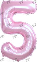 Folie ballon XL 100cm met opblaasrietje - cijfer 5  roze - 5 jaar folieballon - 1 meter groot met rietje - Mixen met andere cijfers en/of kleuren binnen het Jumada merk mogelijk