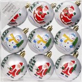 9x Witte kerstballen 6 cm kunststof met print - Onbreekbare plastic kerstballen - Kerstboomversiering wit