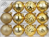 Set van 12x luxe gouden kerstballen 6 cm kunststof mat/glans - Onbreekbare plastic kerstballen - Kerstboomversiering goud