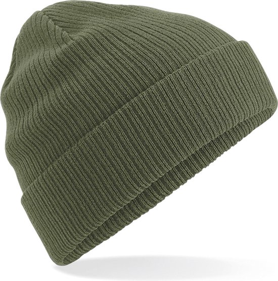 Gebreide Organic Beanie wintermuts in het olijf groen voor heren - Herenmutsen - 100% katoen - Biologisch