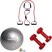 Tunturi - Fitness Set - Gewichten - 2 x 3 kg - Fitness Bal - Tubbingset - Resistance Band - Rood