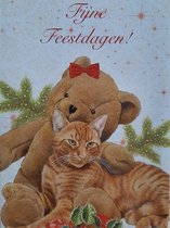 Franciens katten, Kat met Beer Kerstkaarten 10x15 cm, wenskaart met fijne feestdagen kerst - 8 dubbele kaarten met enveloppen - francien Poes met beer.