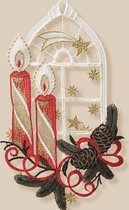 Artisanale - Kerstdecoratie - Raam - Raamhanger in kant - Kaarsen voor raam