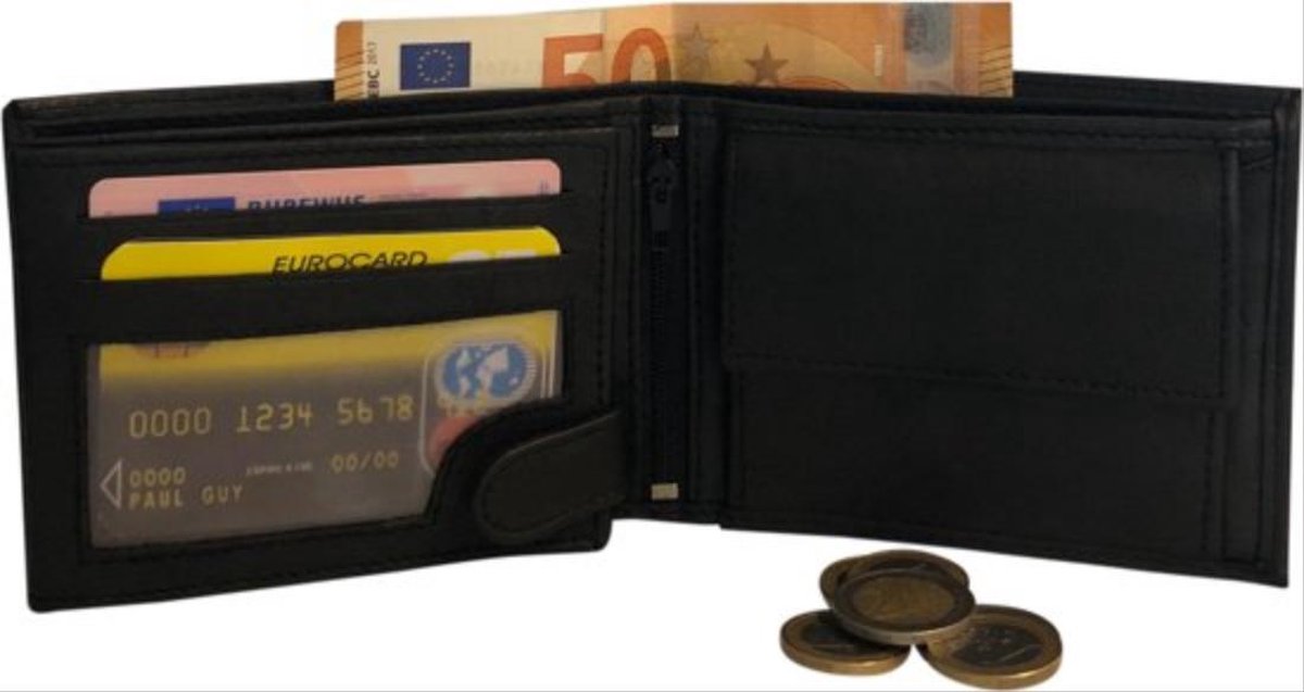 Heren Portemonnee Bilfold Echt Leer Zwart - RFID
