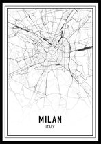 Punt. Poster - City Map Milaan - 59.4 X 42 Cm - Zwart En Wit