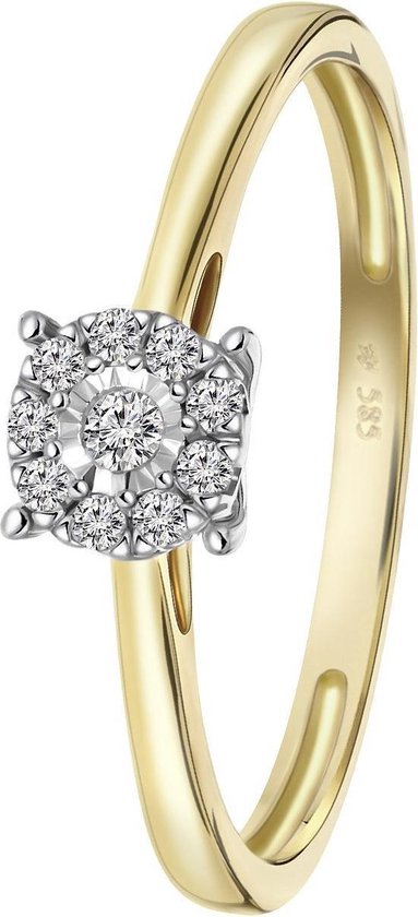 Lucardi Dames Ring met 10 diamanten 0,08ct - Ring - Cadeau - 14 Karaat Goud