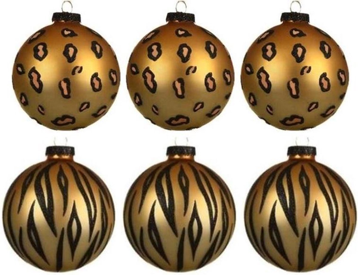 ding dosis Honderd jaar Kerstballen set van 6 - ⌀ 8 cm - tijger en panter - kerstballen glas -  kerstversiering... | bol.com