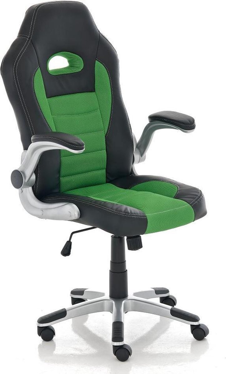 Bureaustoel - Game stoel - Modern - Armleuning - In hoogte verstelbaar - Kunstleer - Groen/zwart - 60x66x128 cm