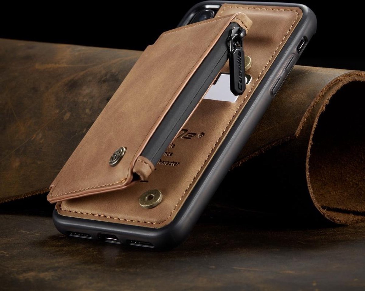 Leren hardcase met portemonnee iPhone Xs Max - Bruin