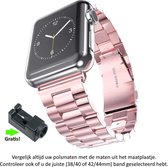 Roze Stalen Horloge Band geschikt voor Apple Watch 1, 2, 3, 4, 5, 6, 7, 8, SE & Nike+, 42mm & 44mm "Mannenbreedte" Series - Roestvrij staal - RVS - 42 mm & 44 mm - Pink