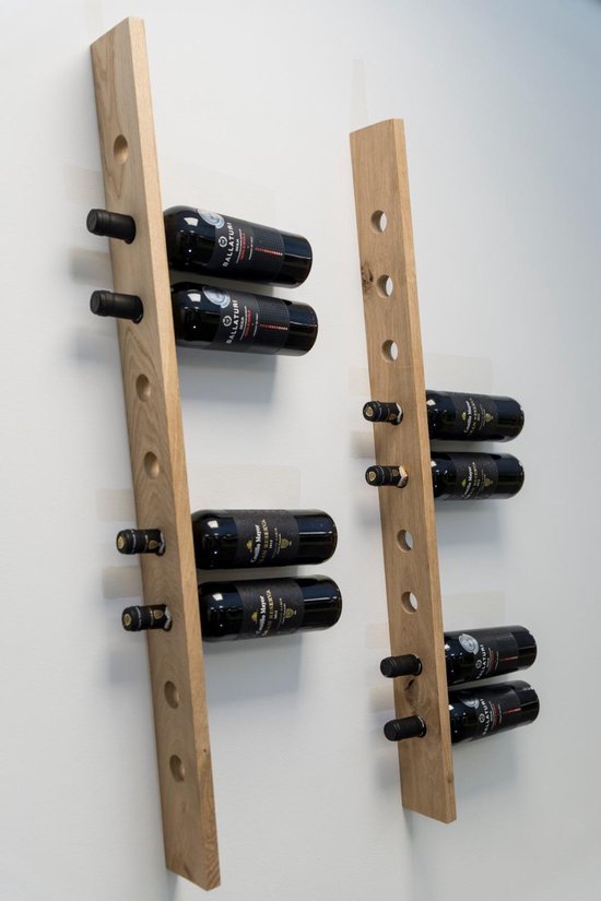 Eikenhouten Wijnrek voor 9 Wijnflessen - 88CM - 0,75 liter wijnflessen - Wandmontage - Hout - Wijnfleshouder - Kleine serie