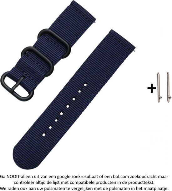 22mm Donker Blauw Nylon Horloge Bandje voor verschillende modellen van (zie compatibele modellen) Samsung, LG, Seiko, Asus, Pebble, Huawei, Cookoo,…