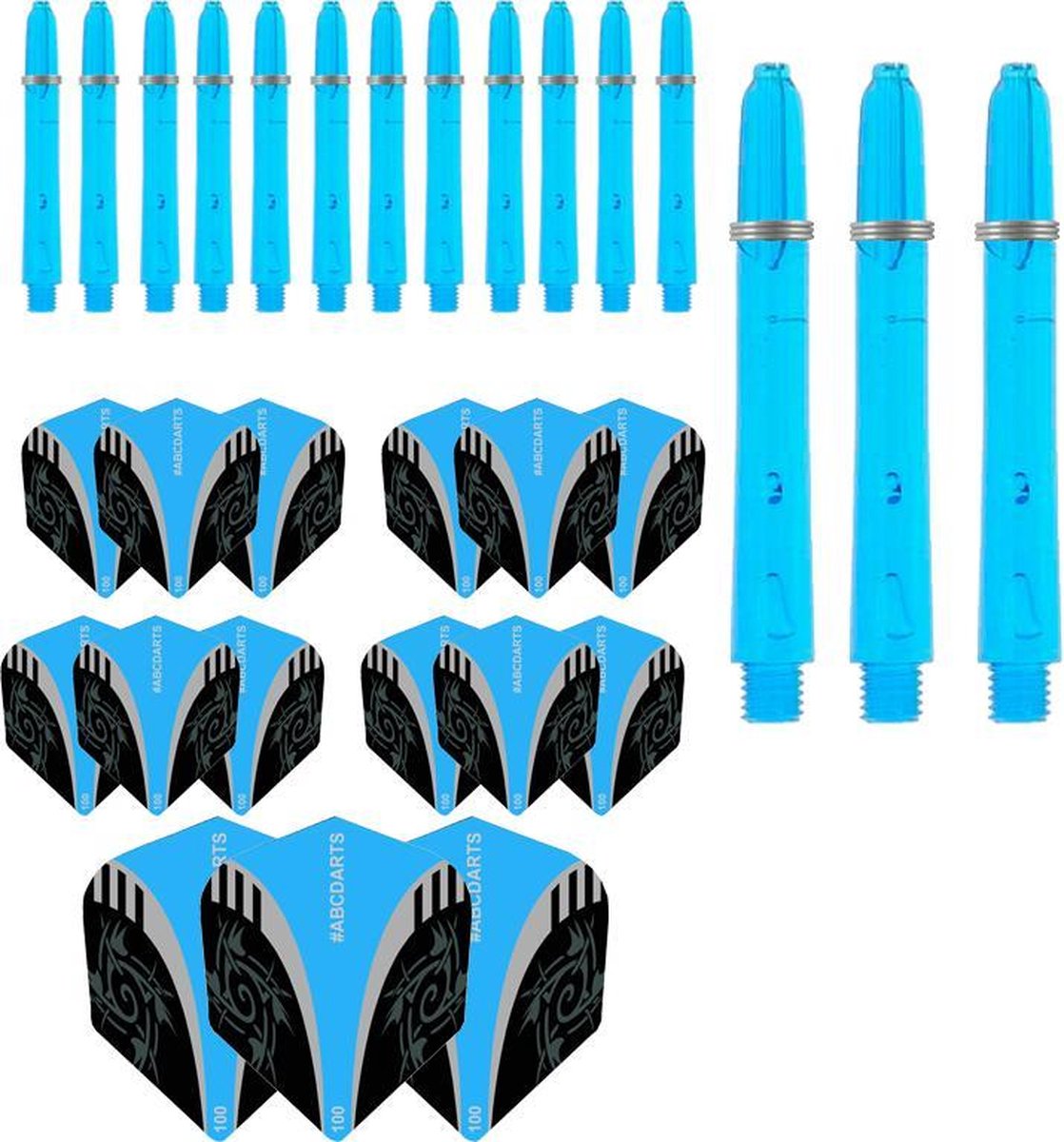 ABCDarts - Dart Flights En Dart Shafts - Tribal Edgeglow - Short Lichtblauw - 5 sets