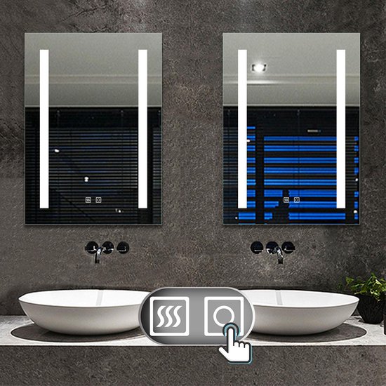 Miroir de salle de bain rectangulaire LED 50x70cm, miroir mural 4mm,  interrupteur à... | bol.com