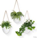 Gadgy Plantenhanger Keramiek – Set van 3 – Wit Steen- Hangpot – Hangende Bloempot Plantenpot - met 3 verschillende Koorden – 12 x 11 x 9.5 cm