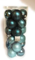 Kerstballen 24 stuks - Kerstballen - Turquoise - Glanzend - Mat - Glitter - Disco - 8cm - Plastic Kerstballen - Kerstversiering voor Binnen - Formaat 8cm