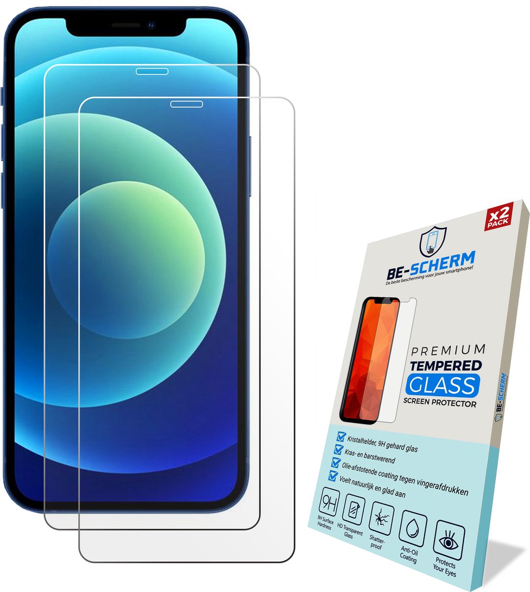 Be-Scherm Screenprotector Glas voor iPhone 12 Pro Max - Case Friendly Screenprotectors - Past met Hoesje - Set van 2
