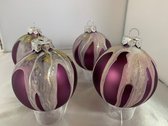 4 handpainted kerstballen paars